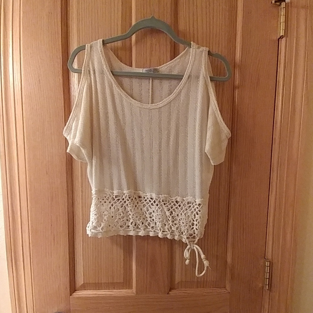 Cream off shoulder/short sleeve top